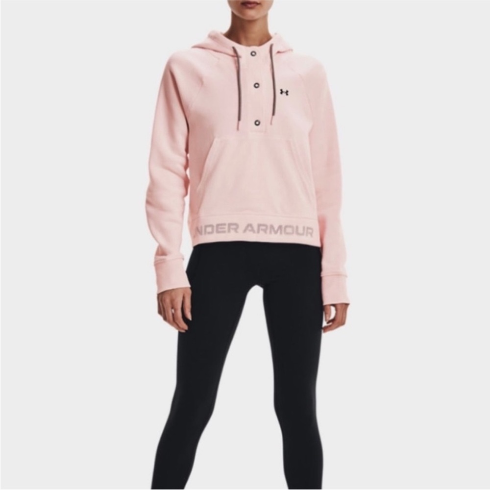 NWT Under Armour Light Pink Rival Fleece Mesh Hoodie Size XS Athleisure